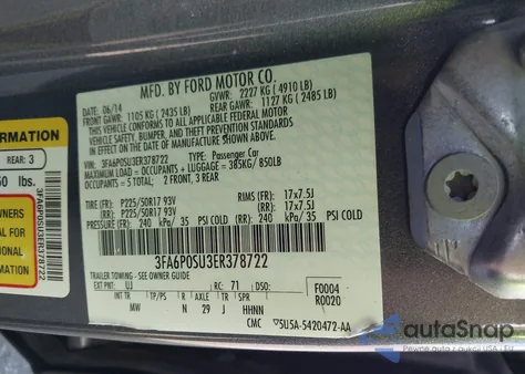 2014 Ford Fusion Energi Titanium из США, поврежденный, VIN 3FA6P0SU3ER378722